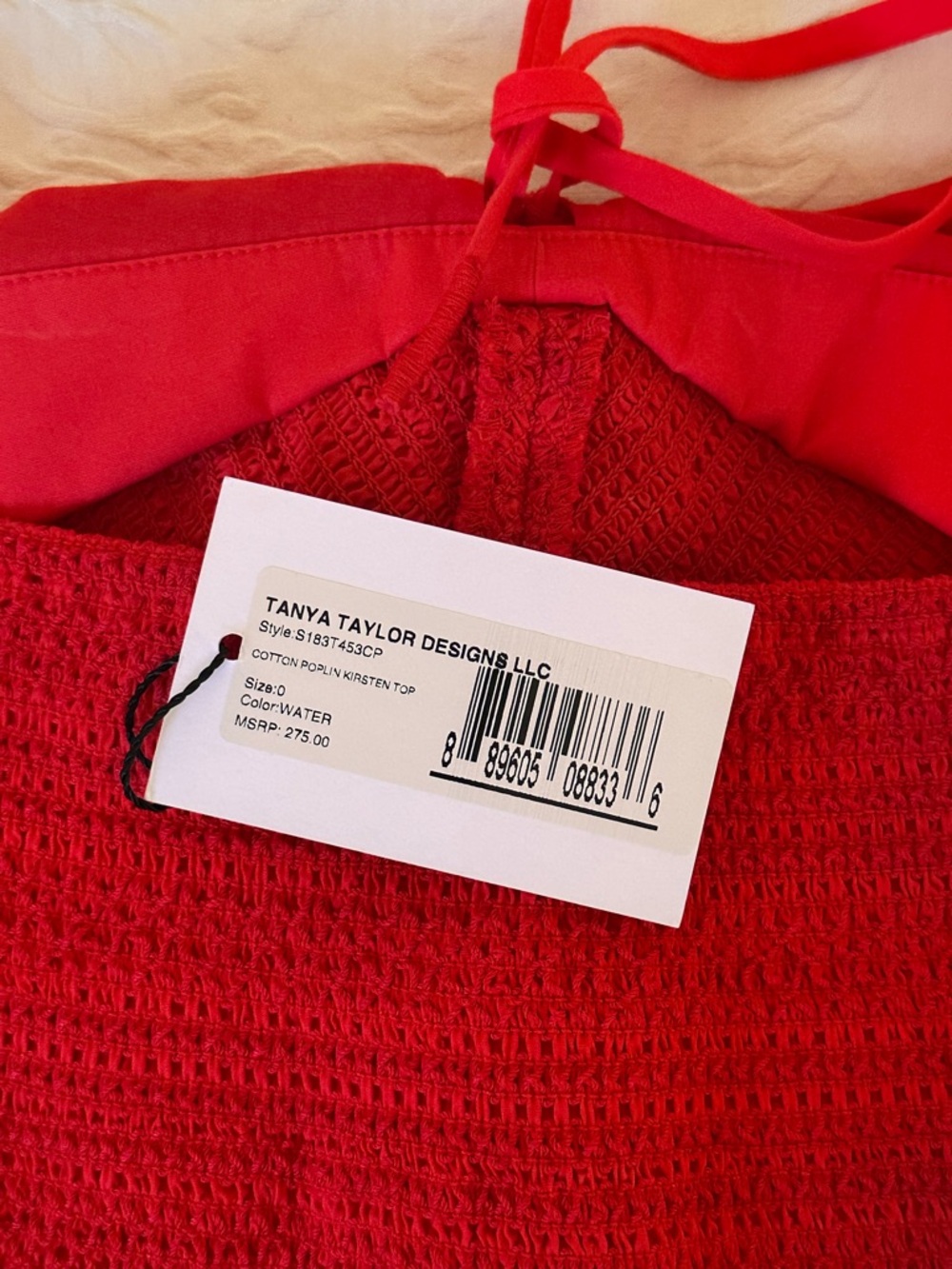Tanya Taylor Red Off-Shoulder Smocked Peplum Top - Picture 4 of 4